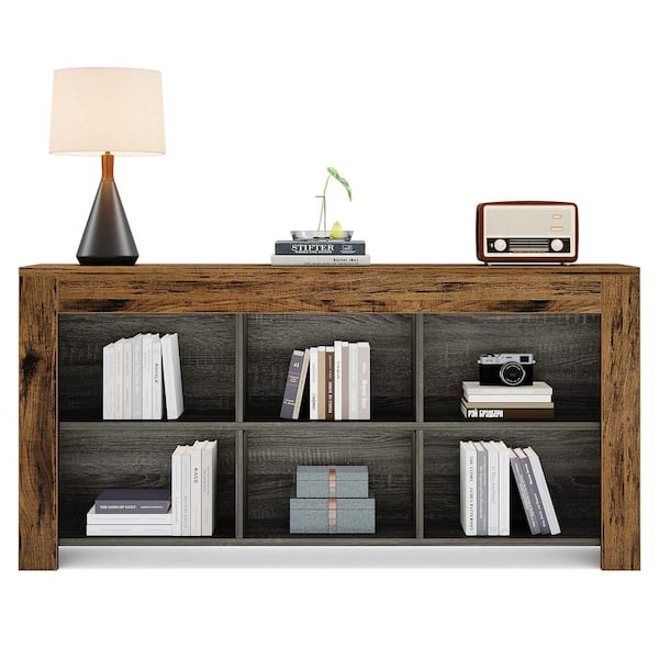 Eulas 31.5 in. Tall Brown Engineered Wood 3-Shelf Accent Bookcase Bookshelf with 6-Cube Open Shelf for Home Office