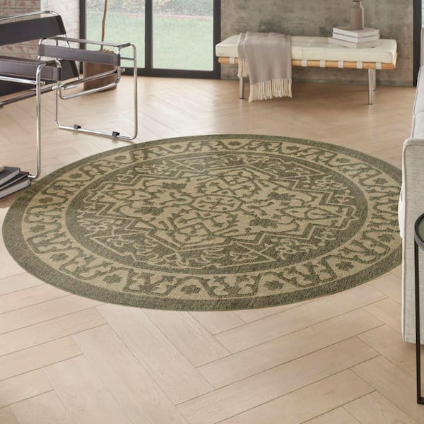 Tulum Olive 8 ft. Round x 8 ft. Center Medallion Contemporary Round Area Rug