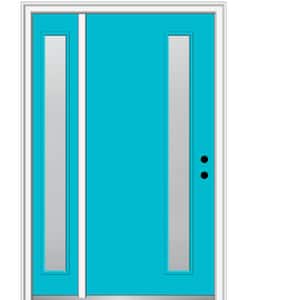 51 in. x 81.75 in. Viola Frosted Glass Left-Hand 1-Lite Modern Painted Fiberglass Smooth Prehung Front Door w/ Sidelite