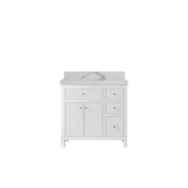 Willow Collections Sonoma 36 in. Left Sink Freestanding White Bath Vanity with Calacatta Gold Qt. Top Unassembled