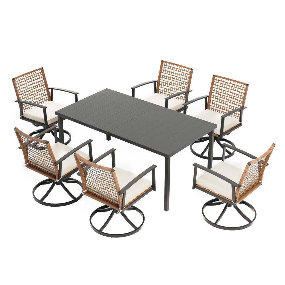 7-Piece Wicker Patio Conversation Set with Beige Cushions and 1.5'' Umbrella Hole price history on PriceWatchPro