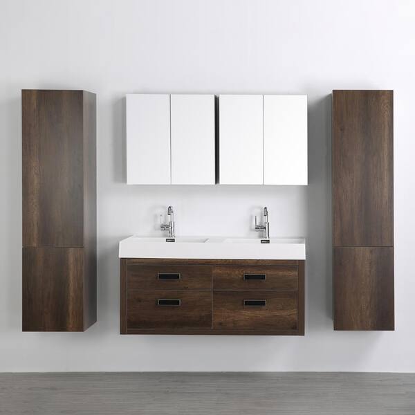 Streamline 47.2 in. W x 19.3 in. H Bath Vanity in Brown with Resin Vanity Top in White with White Basin and Mirror