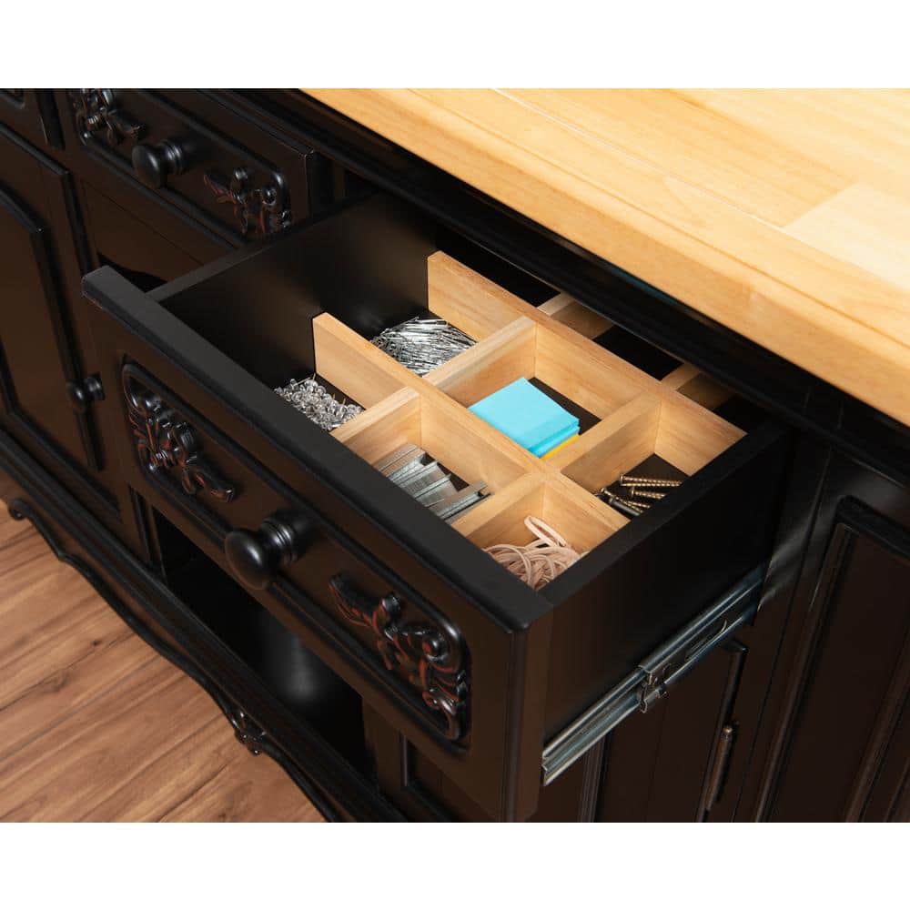Black and Natural Wood Kitchen Island with Granite Top