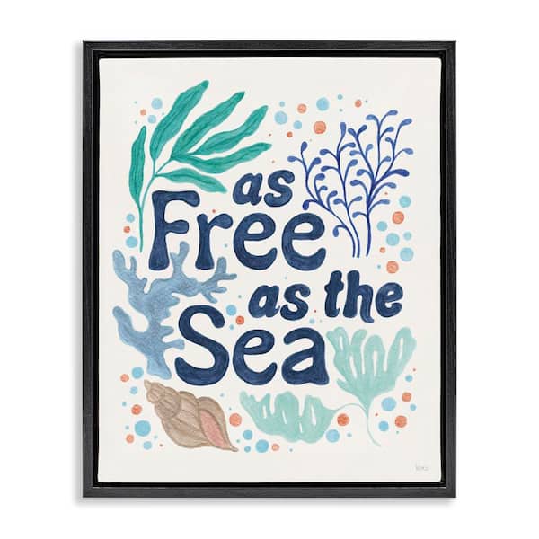 Stupell Industries Nautical Free As Sea by Veronique Charron Black Floater Frame Coastal Graphic Art Print 21 in. x 17 in.