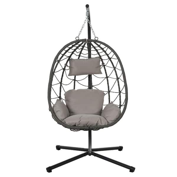 Coporesell 1-Person Egg Swing Chair Gray Steel Outdoor Patio Hanging Chair with Gray Cushion