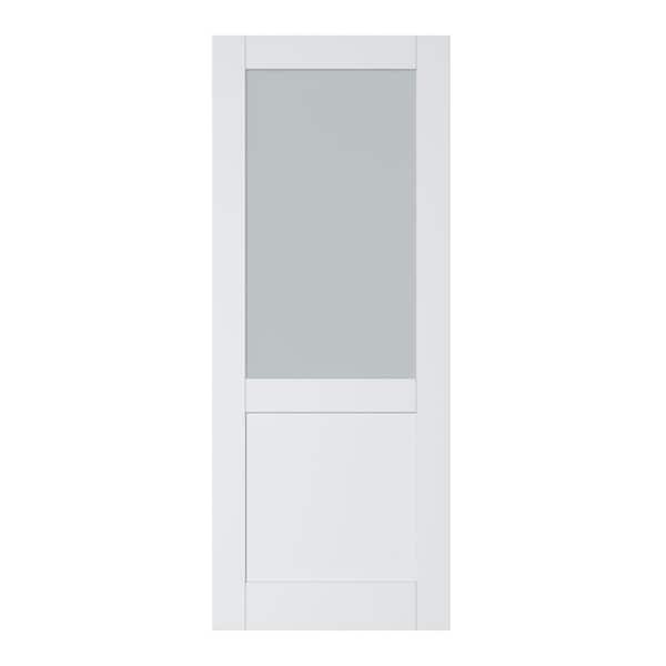 ARK DESIGN 36 in. x 96 in. 1/2 Lite Tempered Frosted Glass White Primed Solid Core MDF Interior Door Slab