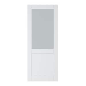 32 in. x 96 in. 1/2 Lite Tempered Frosted Glass White Primed Solid Core MDF Interior Door Slab