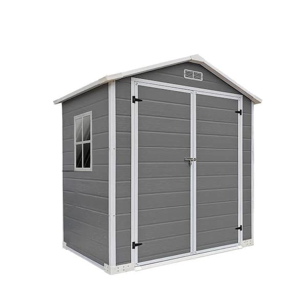 6 ft. W x 4 ft. Gray Outdoor Plastic Resin Storage Shed with Floor and Lockable Door for Patio (24 sq. ft. )