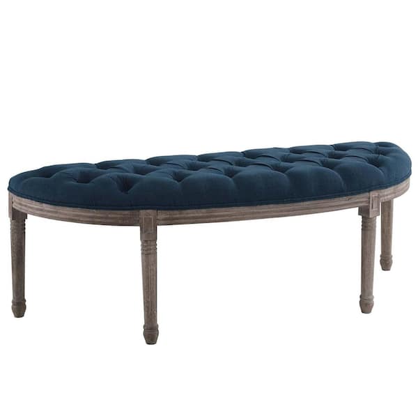 MODWAY Esteem Vintage French Upholstered Fabric Semi-Circle Bench in Navy