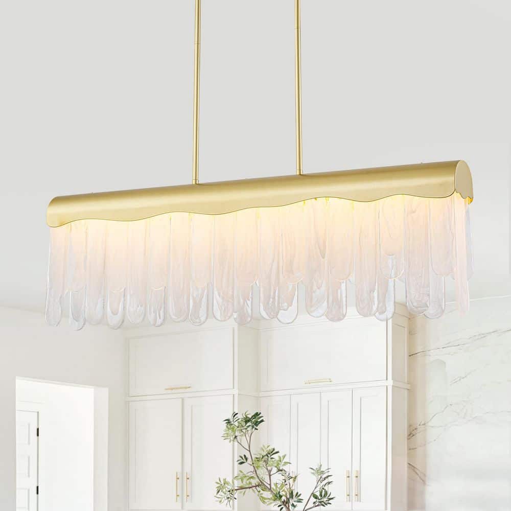 38 in. Modern Gold Linear LED Chandelier with Glass Shade for Dining Room price history on PriceWatchPro