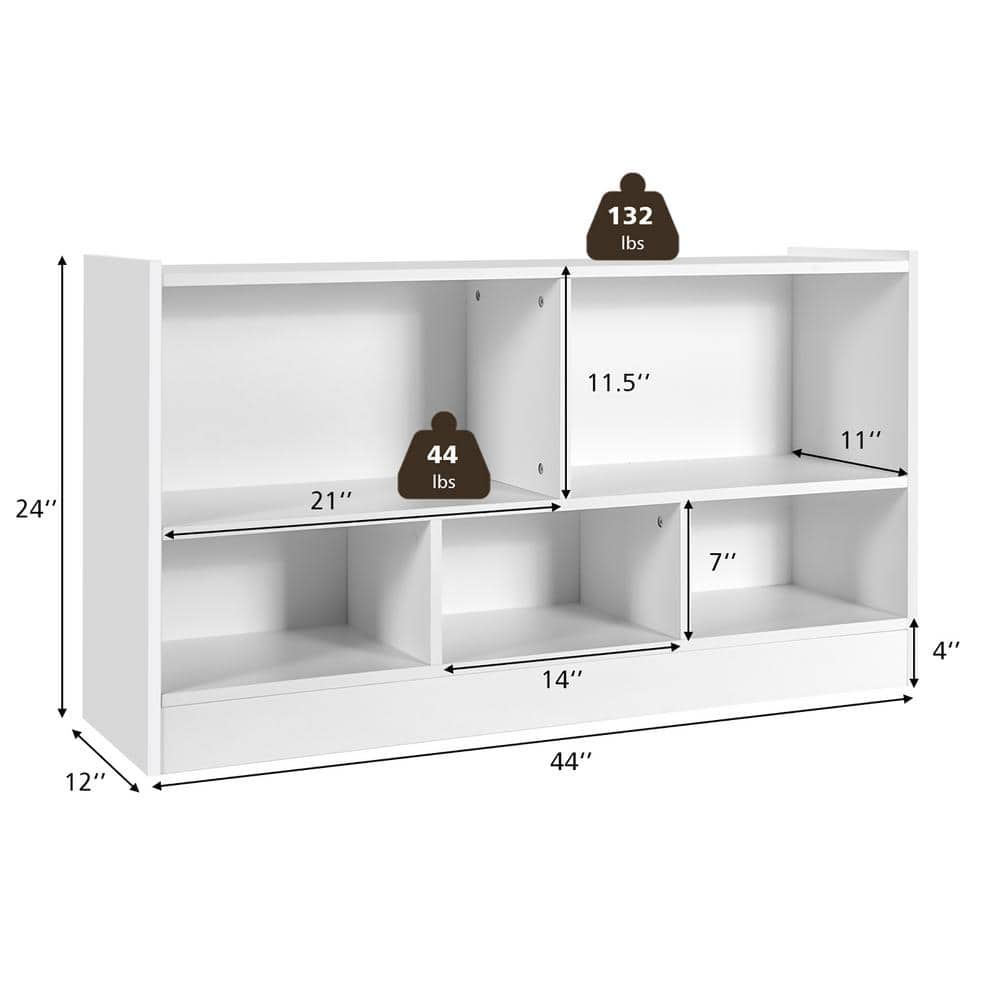 White Wood Kids 5-Cube Toy Storage Cabinet