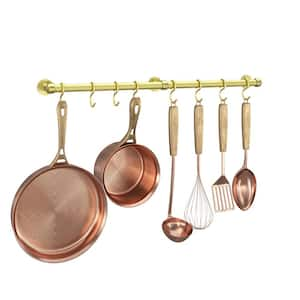 23.7 in. Brass Wall Mounted Stainless Steel Pot Rack with Hooks, Hanging Pots and Pans Organizer for Kitchen