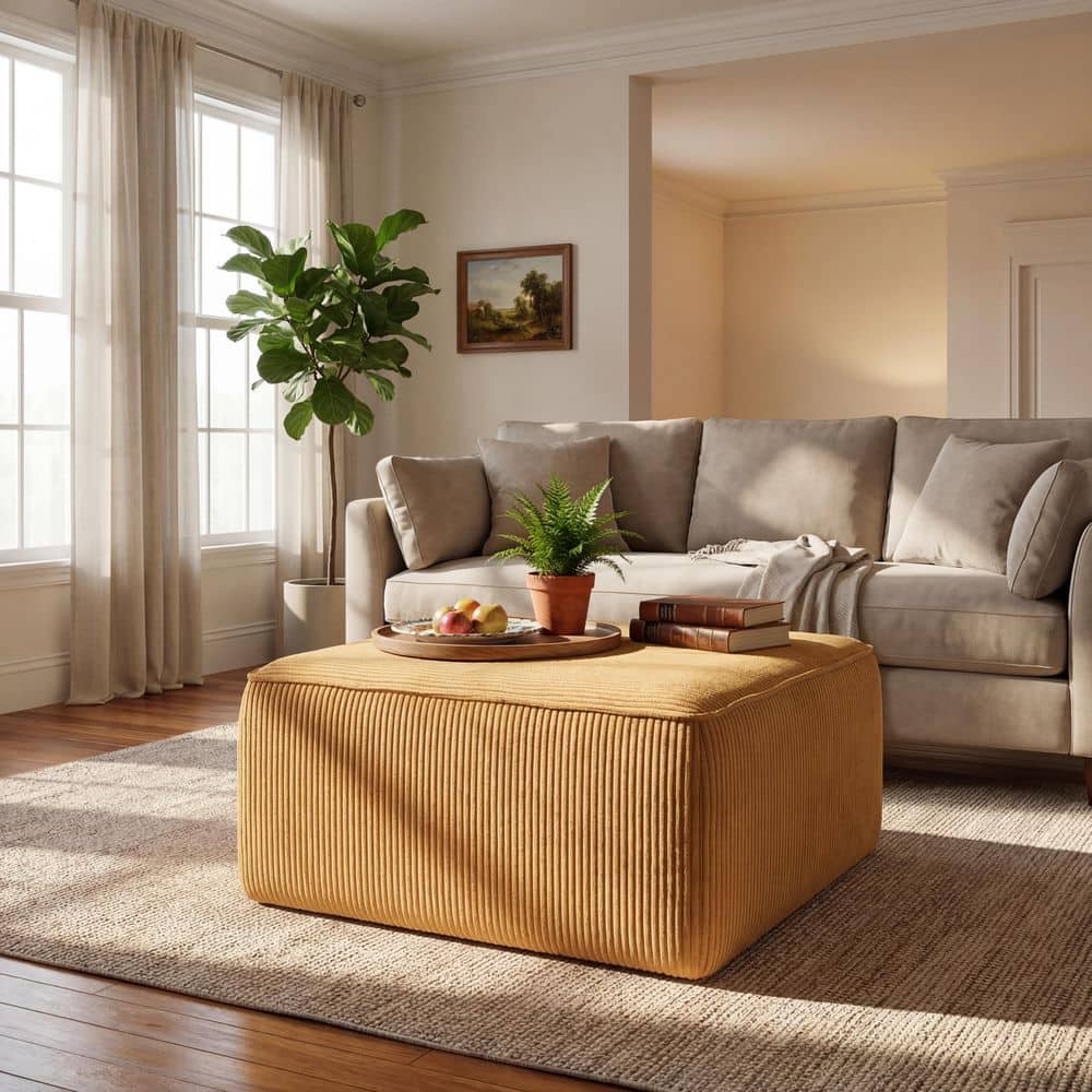 Yellow 30 in. Corduroy Fabric Square Modern Medium Ottoman price history on PriceWatchPro
