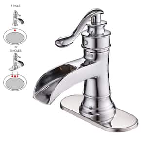 Waterfall Single Hole Single-Handle Low-Arc Bathroom Faucet With Supply Line In Polished Chrome