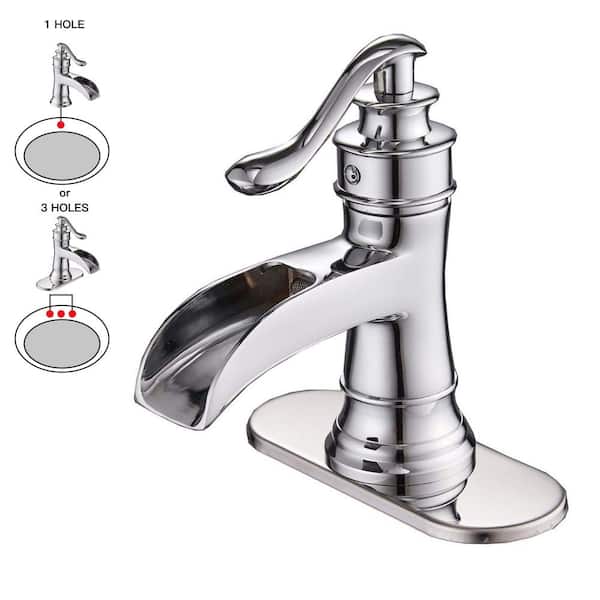 BWE Waterfall Single Hole Single-Handle Low-Arc Bathroom Faucet With Supply Line In Polished Chrome