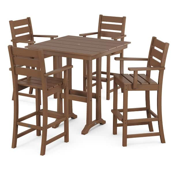 POLYWOOD Grant Park Teak 5 Piece HDPE Plastic Arm Chair Farmhouse