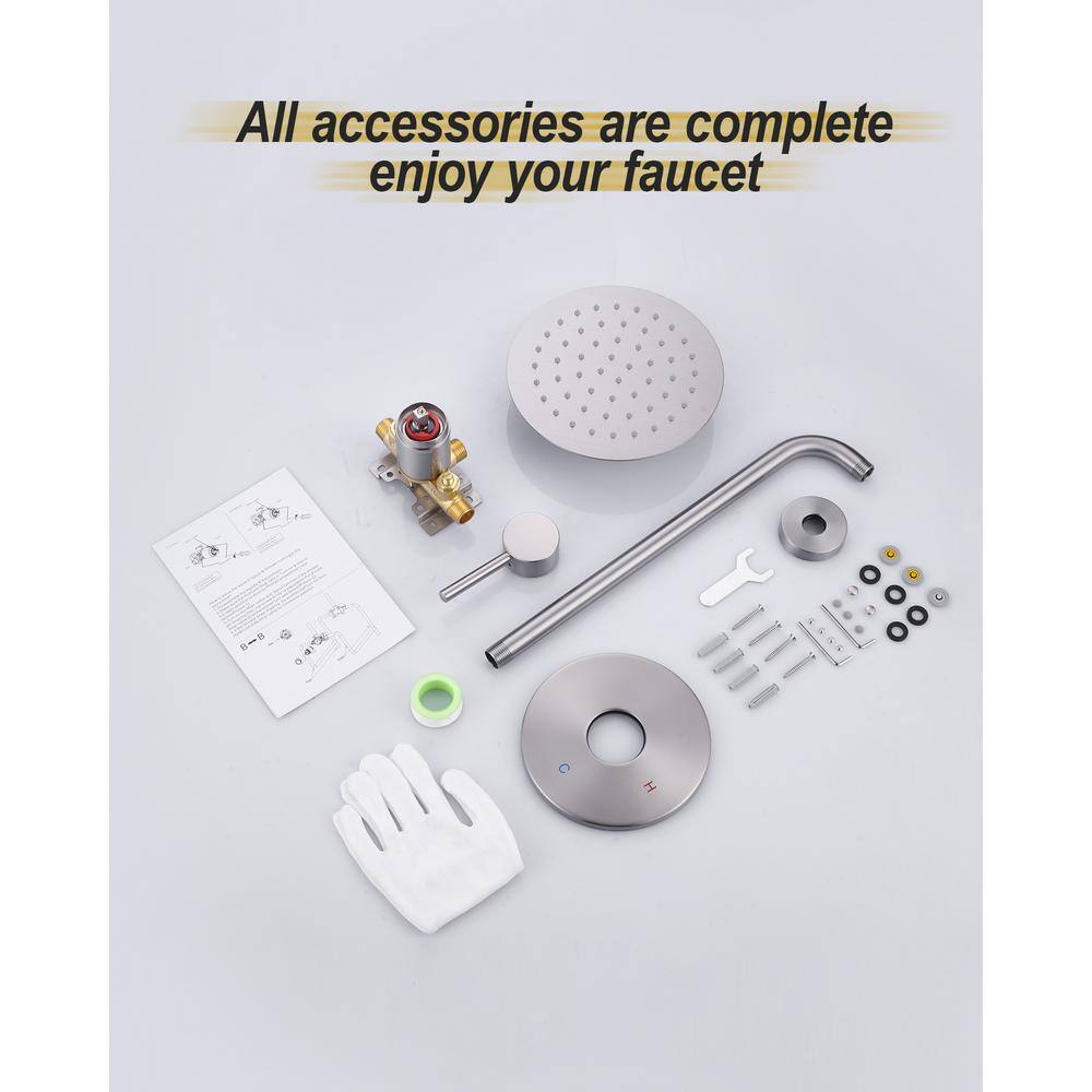 Brushed Nickel Large Round Wall Mounted Rain Shower Head