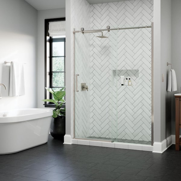 Callidora 56 to 60 in. W x 76 in. H Soft-Close Frameless Sliding Shower Door in Nickel with 5/16 in. Clear Glass