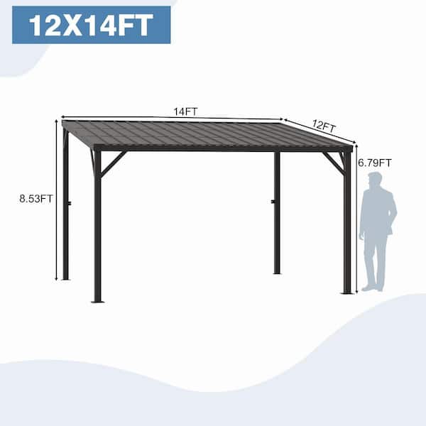 12 ft. x 14 ft. Black Metal Hardtop Gazebo Pergola with Sloped Roof, Heavy-Duty Steel Frame for Patio and Garden