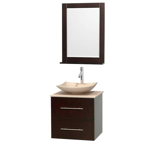 Wyndham Collection Centra 24 in. Vanity in Espresso with Marble Vanity Top in Ivory, Marble Sink and 24 in. Mirror