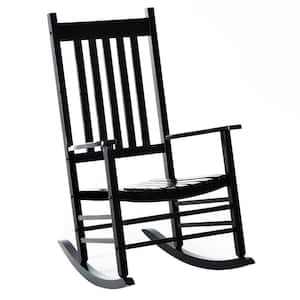 Black Wood Outdoor Rocking Chair with Smooth Armrests