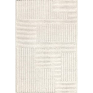 Dorene Contemporary High-Low Striped Wool Area Rug Ivory Doormat 3 ft. x 5 ft. Accent Rug