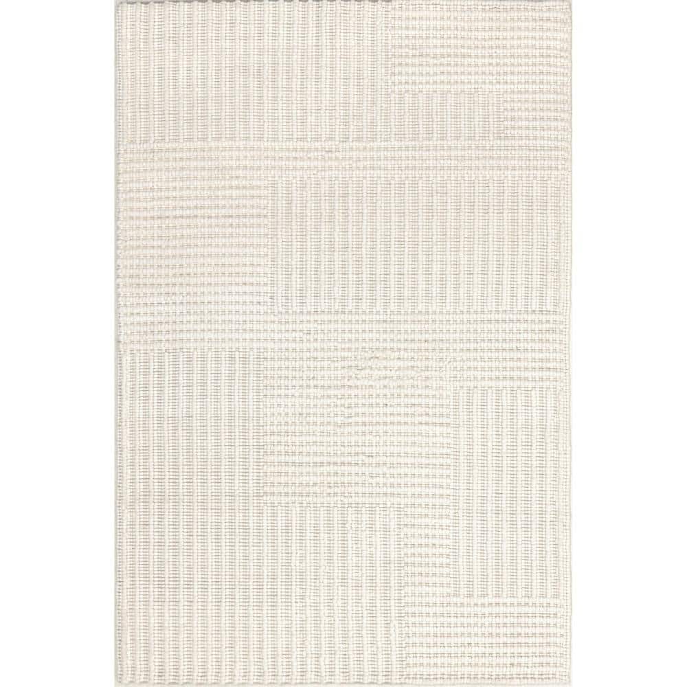 Ivory High-Low Striped Wool and Cotton 4' x 6' Area Rug