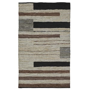 8 ft. x 10 ft. Oatmeal Striped Hand Woven Stain Resistant Area Rug