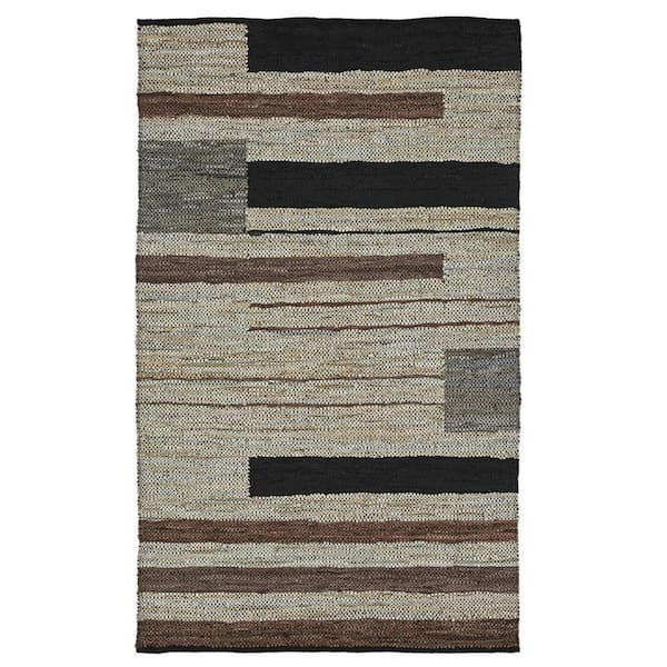 HomeRoots 8 ft. x 10 ft. Oatmeal Striped Hand Woven Stain Resistant Area Rug
