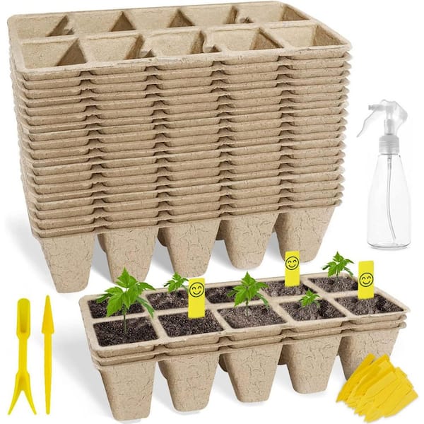 Phewnyzo Biodegradable Seed Starter Kit with 400 Cells and 400 Plant Labels Includes 40 Peat Pot Trays, Tools, and Spray Bottle