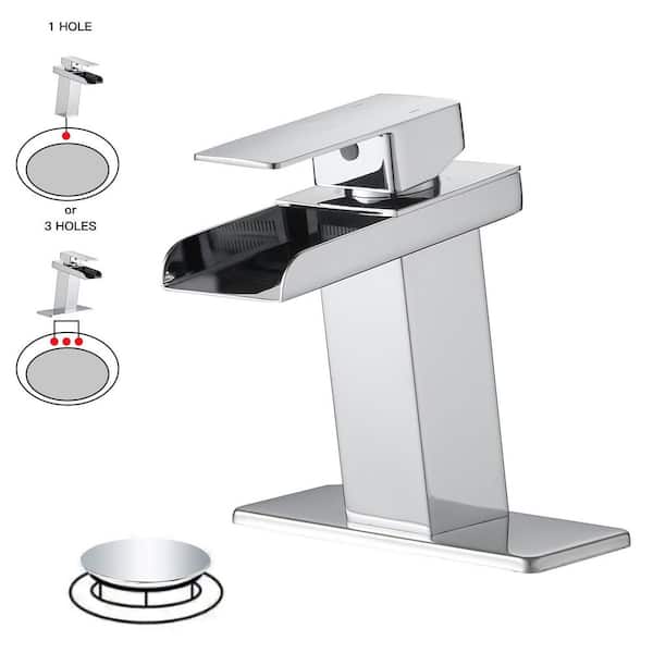 BWE Single Hole Single Handle Bathroom Faucet RV Faucet Deck Mount 1 Hole or 3 Holes With Pop Up Drain in Polished Chrome