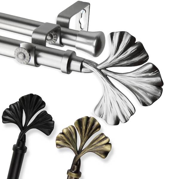 Rod Desyne 28 in. - 48 in. Telescoping Double Curtain Rod in Satin Nickel with Fortune Finial