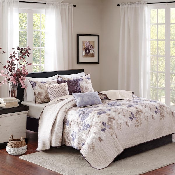 Piper 6-Piece Taupe Microfiber Full/Queen Quilt Set
