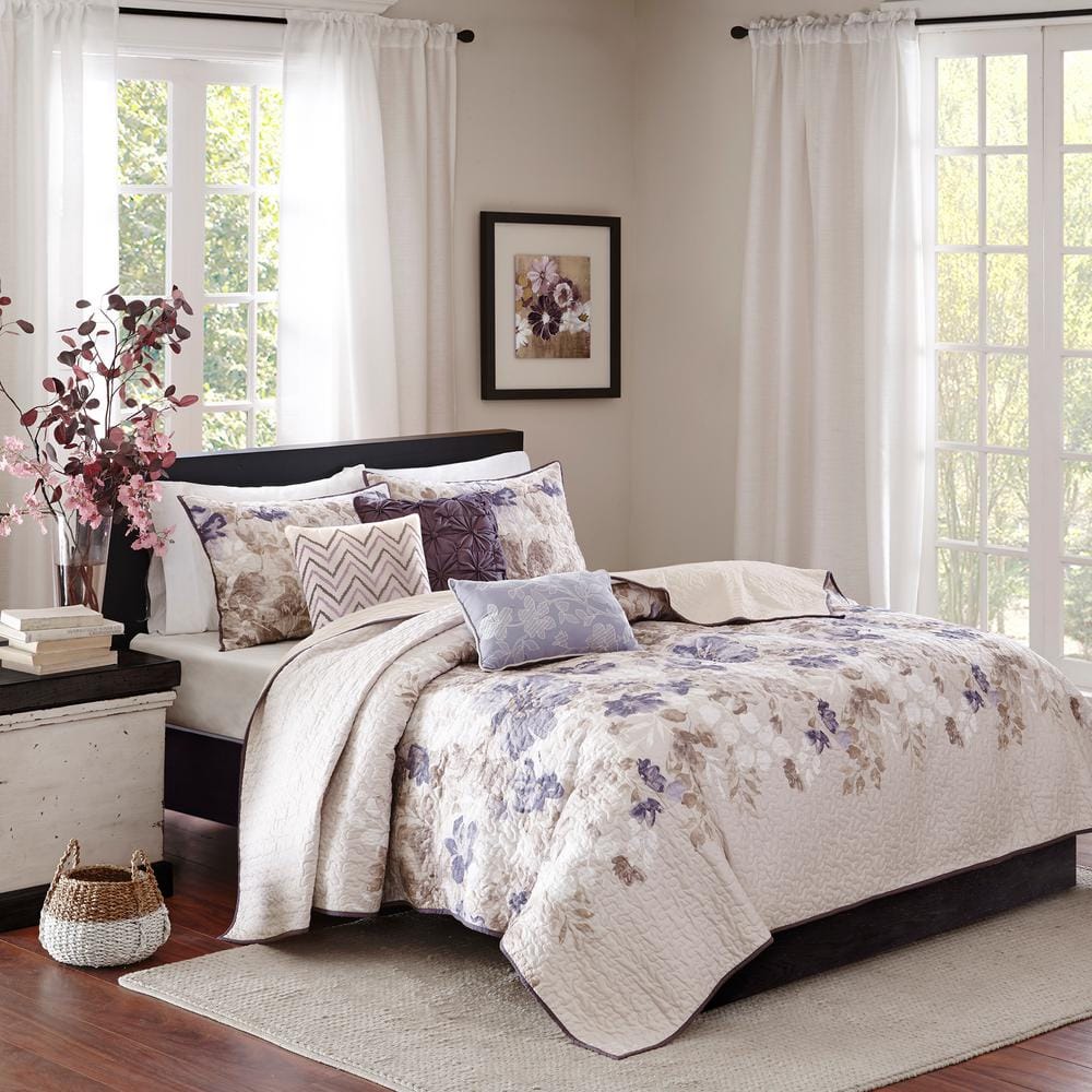 Ivory and Taupe King Microfiber Reversible Quilt Set