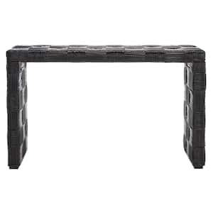 Adkin 17.7 in. Black/Rattan Rectangle Wood Console Table