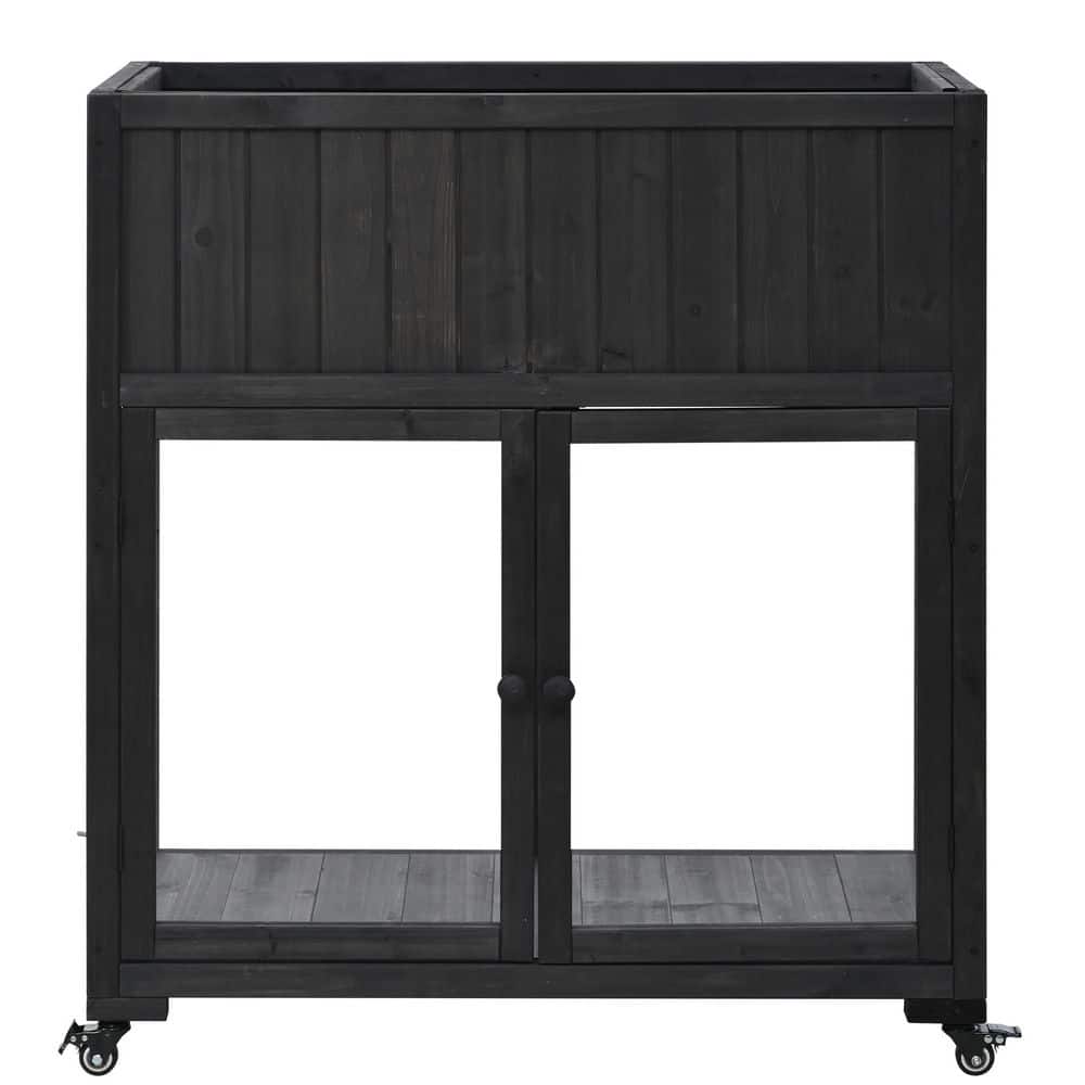 35.4 in. W x 18 in. D x 37 in. H Black Wood Cold Frame Greenhouse with Whee