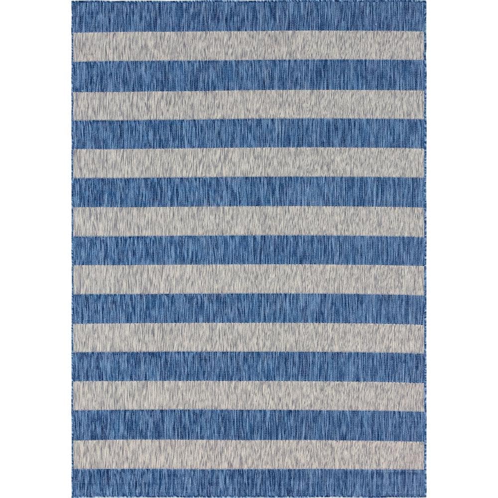 Outdoor Distressed Stripe Azure Blue 7 ft. x 10 ft. Area Rug price history on PriceWatchPro