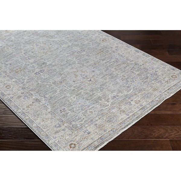 Virginia Pale Blue Traditional Border 7 ft. x 10 ft. Area Rug
