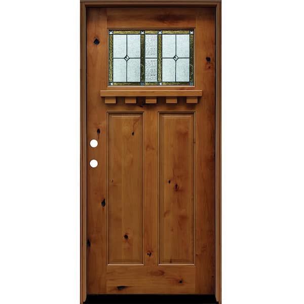 Pacific Entries 36 in. x 80 in. Craftsman Rustic 1/4 Lite Stained Knotty Alder Wood Prehung Front Door with Dentil Shelf