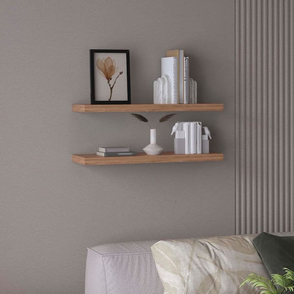Unbranded 31.5 in. W x 9.8 in. D Floating Wall Shelves Set of 2, Display Shelves Home Decorative Wall Shelves, Light Brown