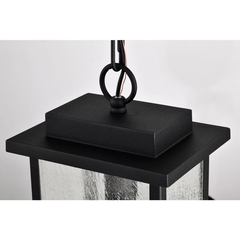 Sullivan Matte Black Clear Seeded Glass Outdoor Pendant Light