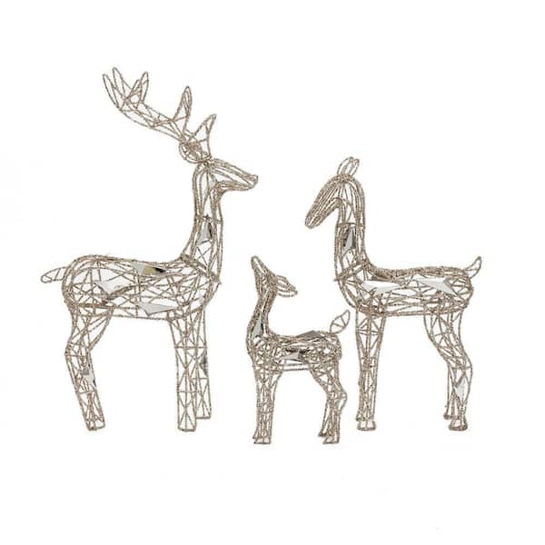 45 in. 3-Piece Gold Glitter Deer Family Outdoor Christmas Decoration with Lights