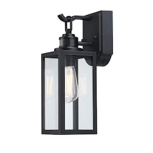 Victoria 1-Light Matte Black Motion Sensing Outdoor Wall Lantern Sconce with Clear Glass
