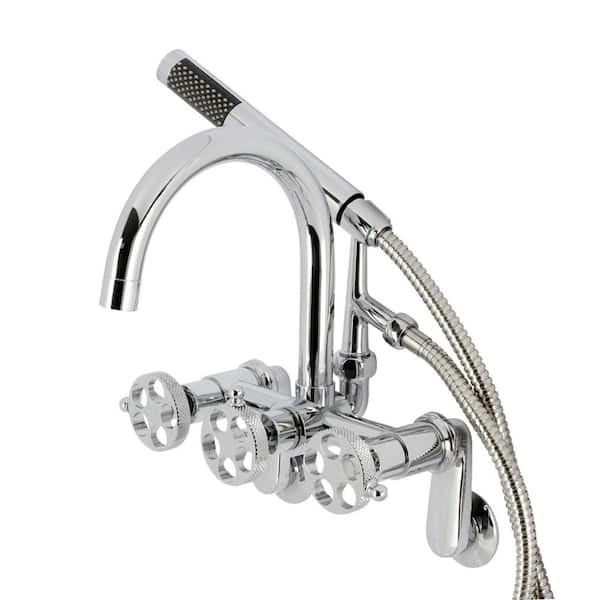 Kingston Brass Webb 3-Handle Wall-Mount Clawfoot Tub Faucet with Hand Shower in Polished Chrome