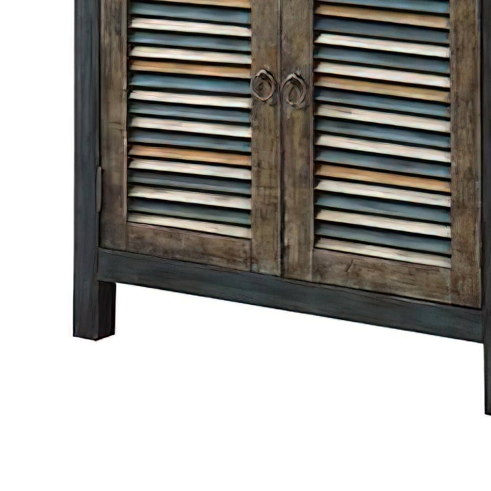 Antique Oak and Teal Vintage-Inspired Console Table with Storage