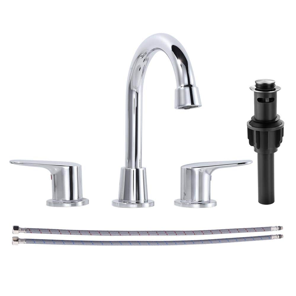 8 in. Widespread Double Handle Bathroom Faucet with Drain Kit Included in C