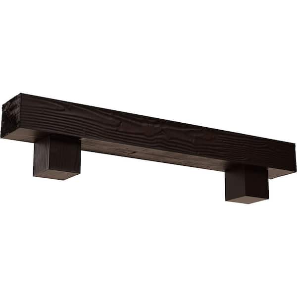 Ekena Millwork 8 in. x 12 in. x 3 ft. Sandblasted Faux Wood Fireplace Mantel Kit with Alamo Corbels, Premium Mahogany