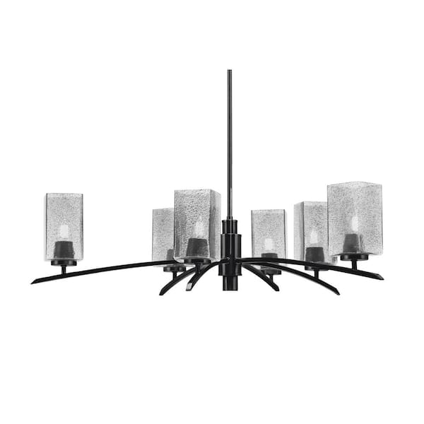 Unbranded Siena 6-Light Matte Black Chandelier, Round Chandelier with Smoke Bubble Glass Shades, No bulb Included