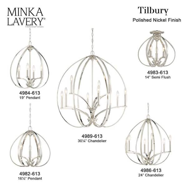 Minka Lavery Tilbury 3-Light Polished Nickel Semi Flush Mount 4983