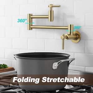 Contemporary Wall Mounted Pot Filler with 2 Handles in Brushed Gold